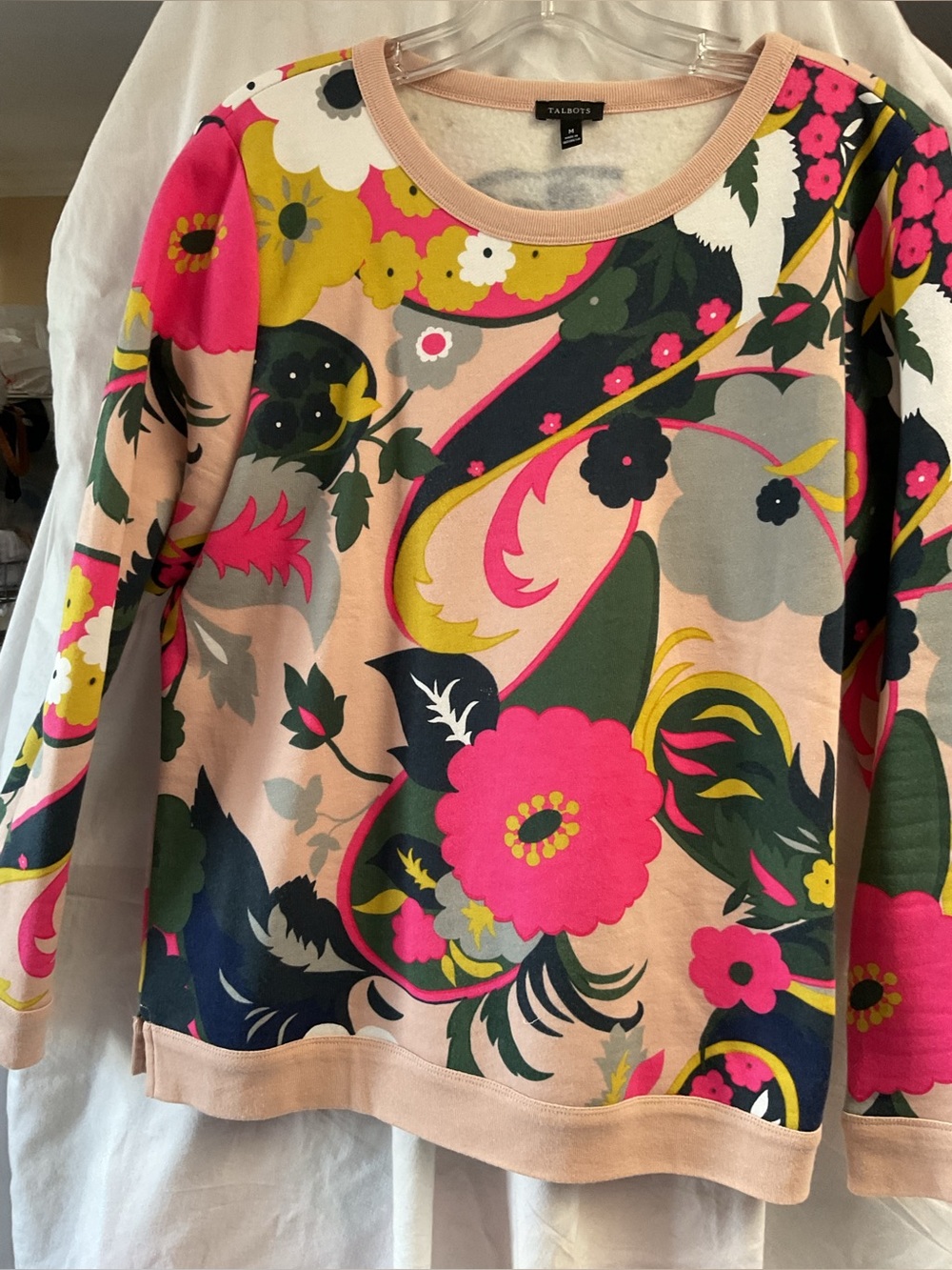 Talbots Floral Crewneck Sweatshirt in Pink, Green, Yellow and Cream